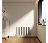 Horizontal Designer 3 Column Cast Iron Radiator, 600x1010mm Gloss White Cast Iron, Tall Upright Designer Heater for Bedroom/Living Room, Central Heating Rad, 15 Year Warranty