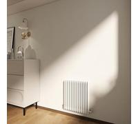 Horizontal Designer 3 Column Cast Iron Radiator, 600x605mm Gloss White Cast Iron, Tall Upright Designer Heater for Bedroom/Living Room, Central Heating Rad, 15 Year Warranty