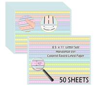 Horizontal Handwriting Paper Raised Line Paper Wide Ruled 0.5 Inch Kindergarten Writing Paper with Lines 8.5"x 11" Colored ADHD Writing Practice for Kids Learning Multi Sensory Dysgraphia (50)