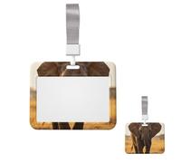 Horizontal ID Badge Holder with Lanyard for Work Cards, Office and Hospital | Cute Wild Elephant Card Holder, Clear Window for ID and Access Cards for Nurses, Teachers, Office And Daily Work
