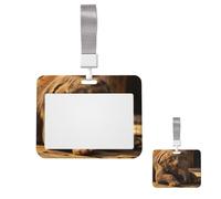 Horizontal ID Badge Holder with Lanyard for Work Cards, Office and Hospital | Elephant On Wood Card Holder, Clear Window for ID and Access Cards for Nurses, Teachers, Office And Daily Work