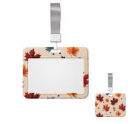 Horizontal ID Badge Holder with Lanyard for Work Cards, Office and Hospital | Fall Maple Leaf Card Holder, Clear Window for ID and Access Cards for Nurses, Teachers, Office And Daily Work