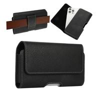 Horizontal Mobile Phone Holster for iPhone 17/16/15/14/13/12/11/Pro Max PU Leather Belt Loop Pouch Phone Holder Case Universal for Samsung Galaxy S25 S24 S21 FE S22 Plus S20 Waist Bag Bumbag, Black