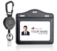 Horizontal Retractable Reel Badge Holder with Double Side Clear Window Easily Holds 1 to 6 Cards, Trifold Heavy Duty ID Card Holder, for Nurse Teacher School Medical Law