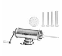 Browin 311009 Manual Silicone Plunger 4 Funnels 18/8 Stainless Steel, Horizontal Sausage Filler 1.5 kg