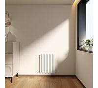 Horizontal Stylish Column Radiator, 600x590mm Gloss White Oval Column, Double Panel Small Radiator for Bathroom/Living Room, Office, Central Heating Heater Rads, 15 Year Warranty