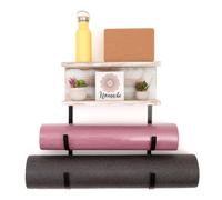 Horizonte Wood Wall Mounted Home Gym Organizer - Yoga Mat and Foam Roller Holder | Stylish Exercise Mat Rack & Storage Shelf for Fitness Spaces