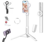 Horizum Magnetic Phone Tripod, Portable Travel Extendable Selfie Stick with Wireless Remote, 360° Rotation Bluetooth Vacuum Suction Tripods for Content Creator Video Recording Vlogging(White)