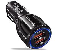 HORJOR USB Car Adaptor, 2 Port USB 3.0 Car Cigarette Lighter Phone Charger 30W 5A Fast Charging Compatible with iPhone Samsung Galaxy iPad Huawei - BK-348, Black