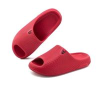 HORMAUWORD Cloud Platform Slide Sandals for Women Men with Arch Support, Cushioned Pillow Slippers for Foot Fatigue Relief, Non-Slip Anti-Squeak House Shoes for Indoor Outdoor, Red, 8 Women/7 Men