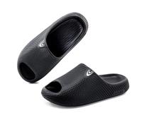 HORMAUWORD Cloud Platform Slide Sandals for Women Men with Arch Support, Cushioned Pillow Slippers for Foot Fatigue Relief, Non-Slip Anti-Squeak House Shoes for Indoor Outdoor, Black, 9 Women/8 Men