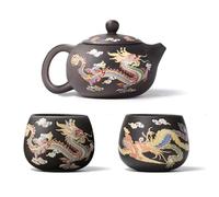 Hormsdar Hand-made Dragon and Phoenix Color-changing Purple Clay Teapot Zisha Tea Set Kung Fu Tea Pot Tea Lover‘s Gift (Teapot+2* Teacups)