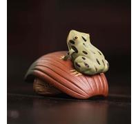 Hormsdar Hand-Made Tea Pet Frog Funny Cute Purple Clay Statue Kung Fu Tea Tray Decor Tea Lover's Gift Home Office Desk Feng Shui Ornament (B)