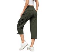 Hormtaer Women Cropped Trousers Cargo Summer Capri Joggers Ladies Pants 3/4 Length Sweatpants Outdoor Casual Hiking Trousers with 6 Pockets (Army Green, XL)