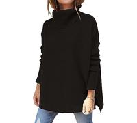 Hormtaer Women's Turtleneck Jumpers Casual Ladies Jumper Sweaters Long Sleeve Tops Pullover Loose Chunky Knitted Cowl Neck Knitwear (AA Black, M)