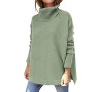 Hormtaer Women's Turtleneck Jumpers Casual Ladies Jumper Sweaters Long Sleeve Tops Sport Pullover Loose Chunky Knitted Cowl Neck Knitwear (Green, M)