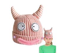 Horn Beanie - Cute Cow Horn Beanie Hats, Outdoor Crochet Handmade Knitted Fashion Cap Soft Material | Warm Autumn Winter Woolen Hat for Boys, Girls Pink