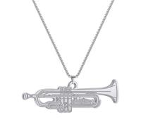 Horn Cornet Pendant Necklace for Women, Cornet That Looks Like a Trumpet Pendant Charm Chain, Stainless Steel Musical Instruments Jewelry Accessories (STEEL)