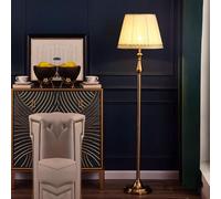 Horn Fabric Shade Floor Lamp, Interior Decorative Standing Lamp, Polished Metal Vertical Lamp, Corner Reading Tall Lamp, Amen Country Style Standing Floor Light with Foot Switch for Living Room a