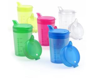 Horn Medical 5 Colourful Sets Adult Drinking Aids 250 ml Sippy Cup PLUS 5 Lids for Liquids & 5 Lids for Porridge/Mus