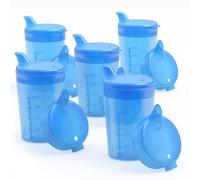 Horn Medical Pack of 5 Adult Drinking Aids 250 ml Sippy Cups Plus 5 Lids for Liquids & 5 Lids for Porridge/Mus - Choice of Colours (Blue)