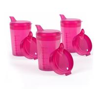 Horn Medical Set of 3 Adult Drinking Cup with Drinking Aid 250 ml Each Set with Two Lids (Large and Small Opening), Choice of Colours (Red)