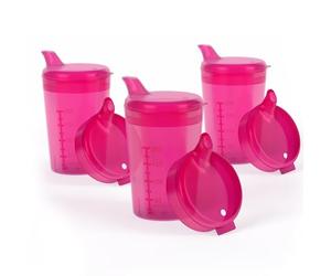 Horn Medical Set of 3 Adult Drinking Cup with Drinking Aid 250 ml Each Set with Two Lids (Large and Small Opening), Choice of Colours (Red)