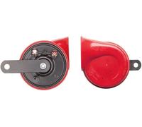 HELLA Trumpet Horn - STYLE HORN TE24 - 12V - 110dB(A) - Frequency Range: 400Hz - High Tone - Electric - Housing Colour: Red/Black - Flat Plug-in Connector - Quantity: 1 - 3FG 007 424-001