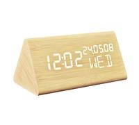 HORNBILL Digital Alarm Clock, Wooden Electronic LED Time Date Display Home Decoration Clock 3 Alarm Settings 3 Level Brightness for Home Bedroom Office Travel (Bamboo)