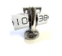 HORNBILL Retro Flip Clock,Flip Desk Clock,Vintage Desk Clock Digital Automatic Turning Retro Flip Clock Single Foot Mechanical Auto Flip Clock Desk Clock Digital Display for Home (Silver & White)