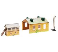 Hornby R8231 OO Gauge Building Extension Pack 5, Model Train Accessories For Adding Scenery & Buildings To 00 Gauge Model Railway, Includes: Engine Shed, Signal & Box Distant Signal - 1:76 Scale