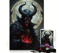 Horned Demon with Red Energy Jigsaws 1000 Pieces for Adults Decompress Game Bright Detail Playful Challenge Night Game (38x52cm)