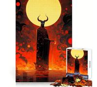 Horned Figure with Sword in Fiery Landscape Adults 1000 Piece Jigsaw Puzzle Brain Think Bright Detail Real Challenge Room Accent (38x26cm)