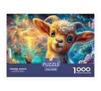 Horned Goat Amid Vibrant Waterscape And Ships 1000-Piece Jigsaw Puzzle Sheep Classic Jigsaw Puzzles for All Ages 52x38cm/1000pcs