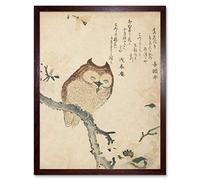 Horned Owl Flowering Branch Kubo Shunman Art Print Framed Poster Wall Decor 12x16 inch