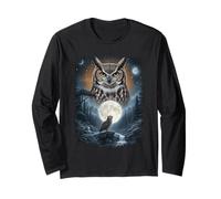 Horned Owl Full Moon Forest Landscape Celestial Night Long Sleeve T-Shirt