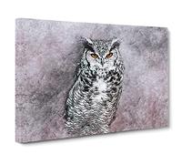 Horned Owl In Pink & Lilac Canvas Print | Gallery Wrapped 30mm Frame Wall Art | 24x16 inches | Ready to Hang | Abstract Animals Picture | Living Room Bedroom Lounge Office