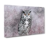 Horned Owl in Pink & Lilac Canvas Print | Gallery Wrapped 30mm Frame Wall Art | 30x20 inches | Ready to Hang | Abstract Animals Picture | Living Room Bedroom Lounge Office