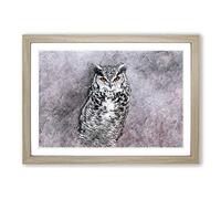 Horned Owl in Pink & Lilac in Abstract Framed Print | A2 Oak Framed Wall Art | Ready to Hang | Abstract Floral Picture | Living Room Bedroom Lounge Office