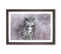 Horned Owl in Pink & Lilac in Abstract Framed Print | A2 Walnut Framed Wall Art | Ready to Hang | Abstract Floral Picture | Living Room Bedroom Lounge Office