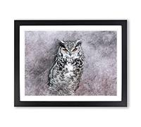 Horned Owl In Pink & Lilac In Abstract Modern Art Framed Print | A4 Black Framed Wall Art | Ready to Hang | Abstract Floral Picture | Living Room Bedroom Lounge Office