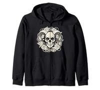 Horned Skull and Roses Goth Horror Zip Hoodie