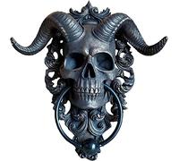 Horned Skull Hanging Door Knocker, Heavy Duty Gothic Doorknocker, Satanic Devil Lucifer Accent, Gothic Doorknocker Perfect Decor Wall Decor for Front Doors&Main Porches (S)