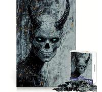 Horned Skull with Glowing Eyes Jigsaws 1000 Pieces for Adults Decompress Game Bright Detail Playful Challenge Night Game (38x26cm)