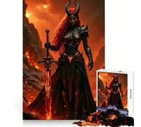 Horned Warrior Woman with Flaming Sword Jigsaw for Adults 1000 Pieces Brain Calisthen Clean Connection Pattern Assemble Ideal Decor (38x52cm)