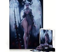 Horned Woman with Sword in Cathedral Jigsaw Puzzles for Adults 1000 Piece Indoor Play Fade Resist Home Activity Art Display (38x52cm)
