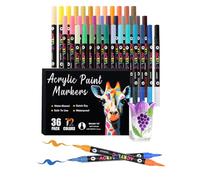 HornedDragon 72 Colours Acrylic Markers, 36 Acrylic Markers, Double Tip Brush Tip, Acrylic Pens for Children and Adults, Acrylic Marker for Stones, Eggs, Wood, Canvas, Plastic