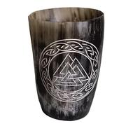 Hornerey, Valknut Buffalo Horn, Engraved Viking Drinking Horn Cup, Drinking Horn for Mead, 200 ml, Pack of 1