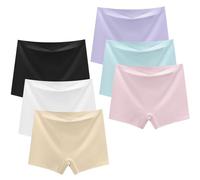 Hornice 6-Pack Girls Seamless Boxer Briefs Mid-waist Invisible Knickers Safety Panties Ice silk Underwear,8-18 Years