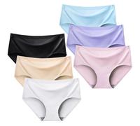 Hornice 6 Pack Girls Seamless Panties Mid Waist Solid Color Invisible Knickers No Show Briefs,8-18 Years Multicolor